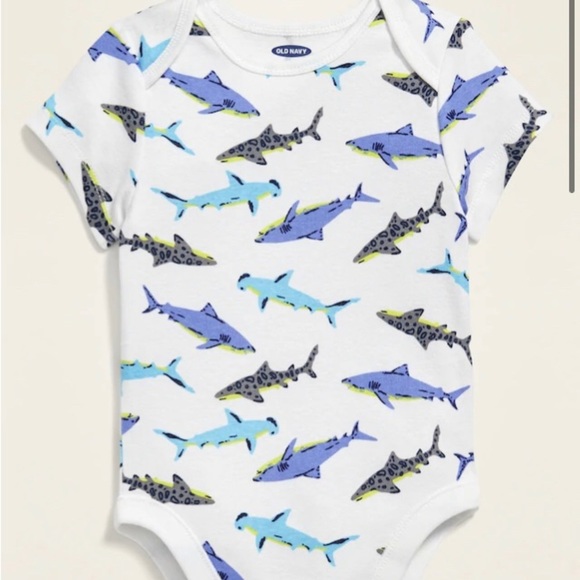 NWT 6-12m & 12-18m Short-Sleeve White Shark Print Bodysuit - Picture 1 of 2